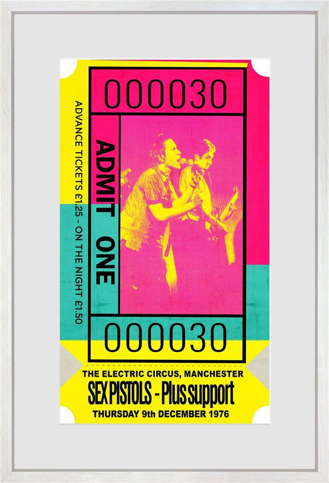 admit one sex pistols framed print by artist linda charles