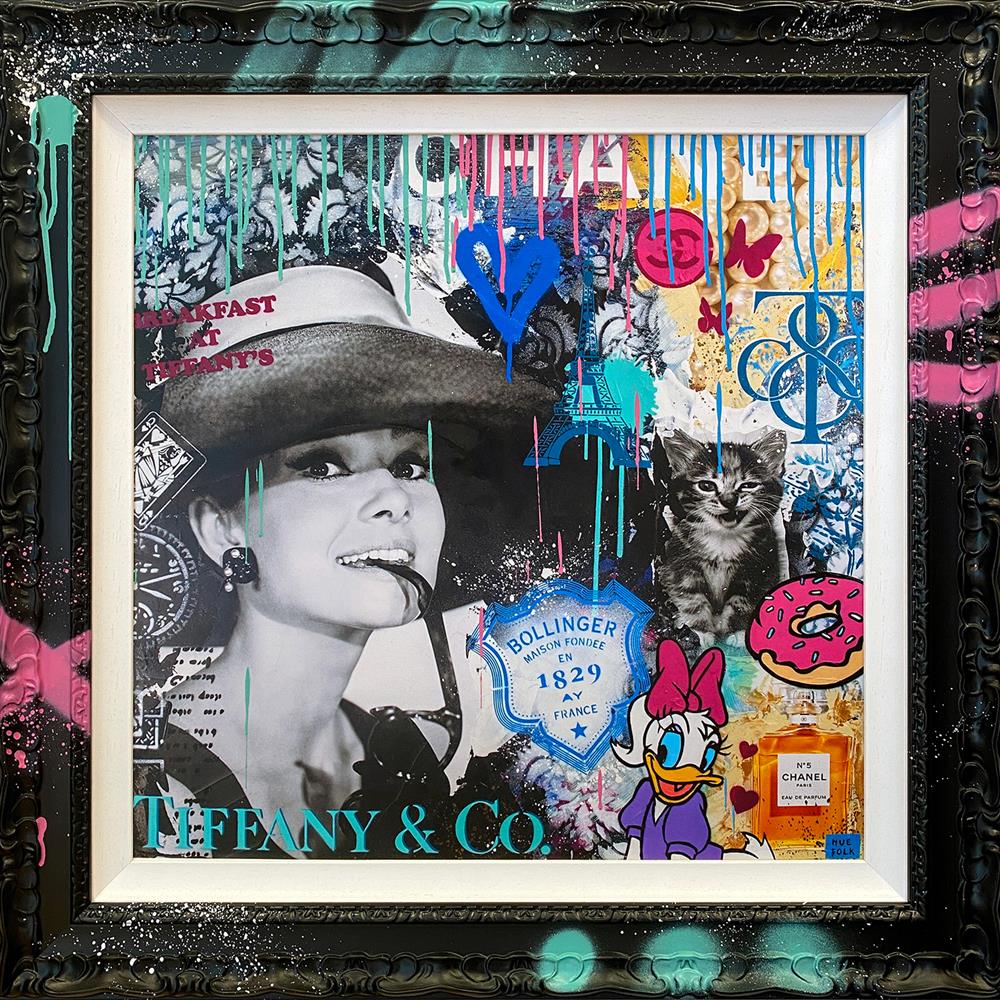breakfast at tiffanys framed print by artist hue folk