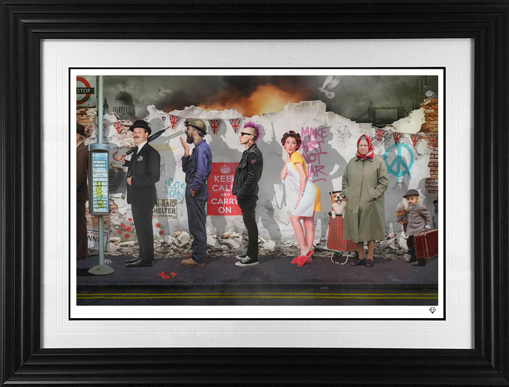 Britannia Row II 80th Anniversary VE Day print framed in black by artist jj adams