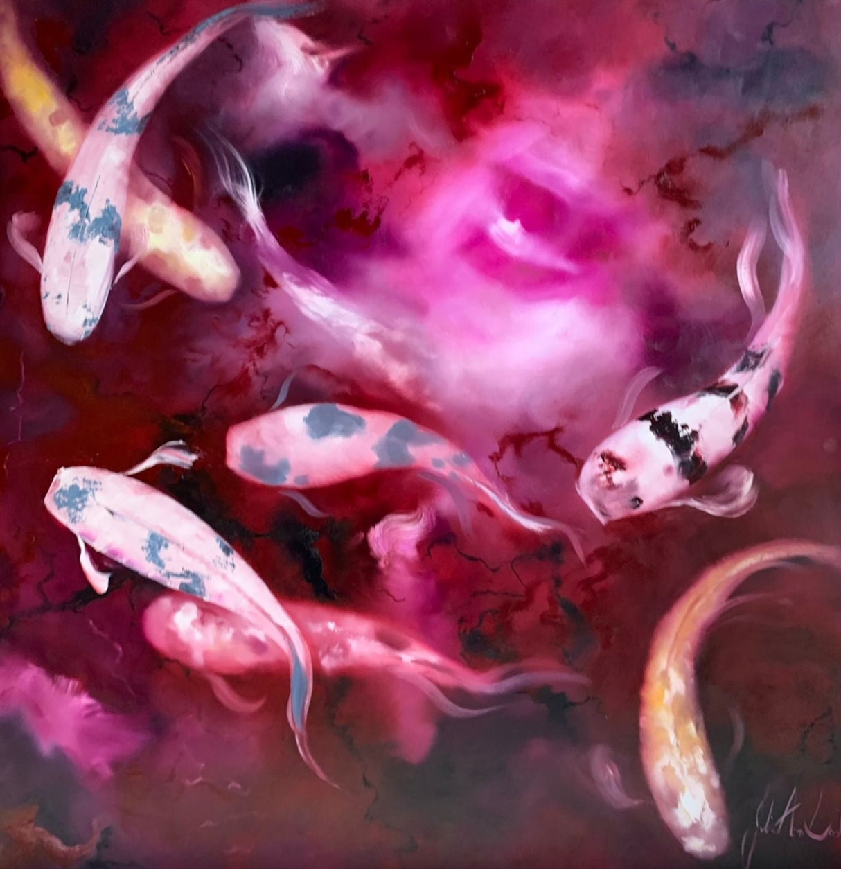 cherry koi framed print by artist julie ann scott