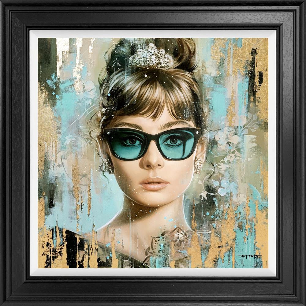 hepburn in blue framed print by artist ben jeffery