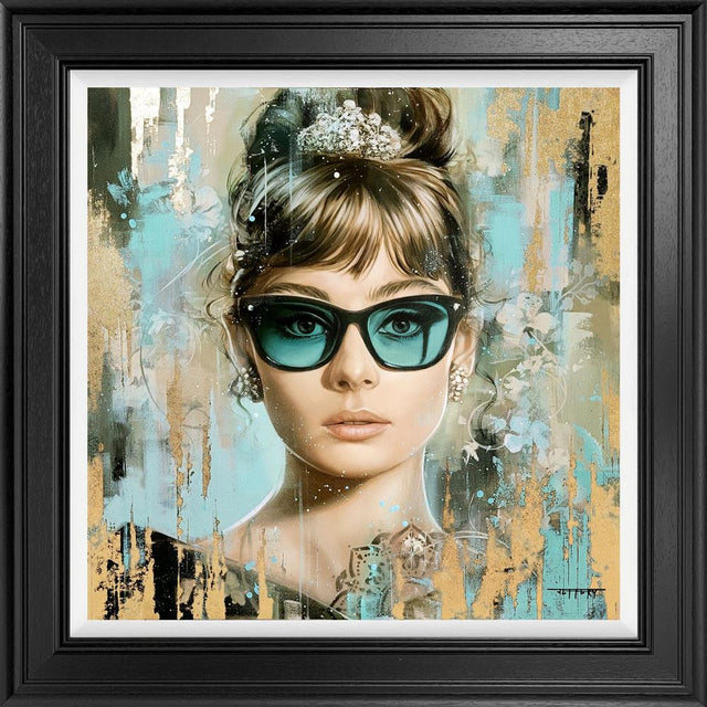hepburn in blue framed print by artist ben jeffery