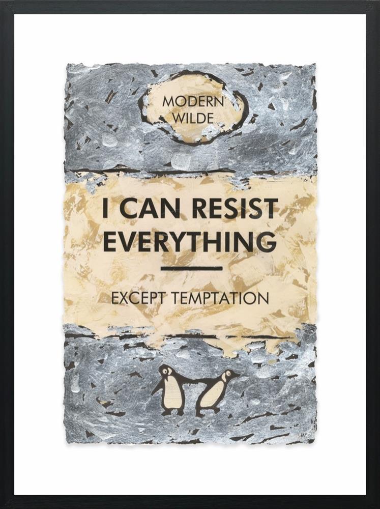 i can resist everthing silver leafed edition framed print by artist hue folk