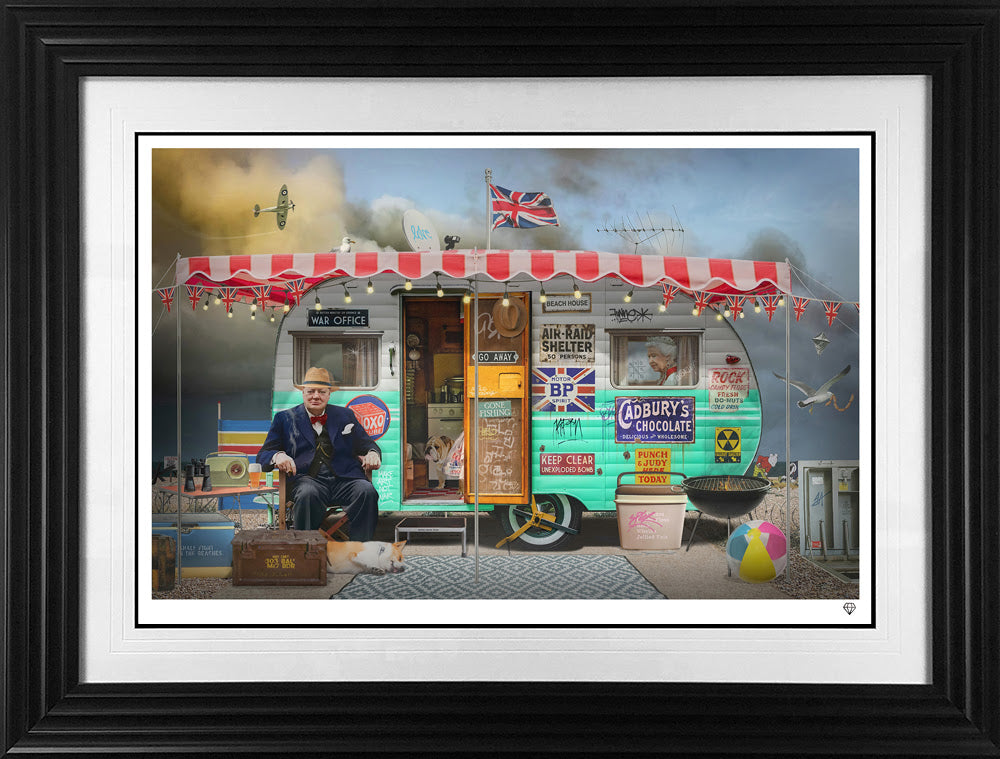 I'd Rather Be Camping print framed in black by artist jj adams