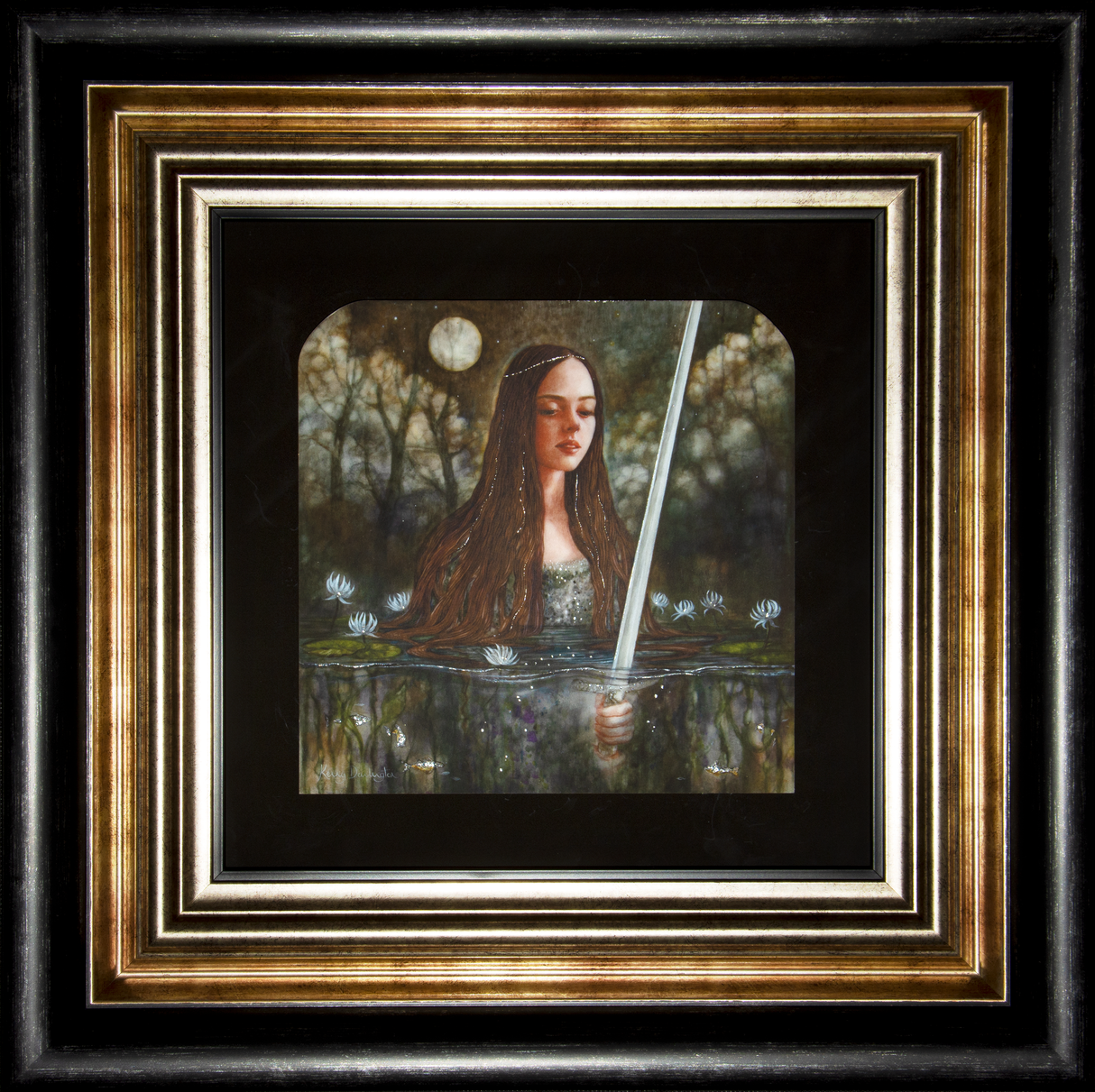 nimue print framed in black gold by artist kerry darlington