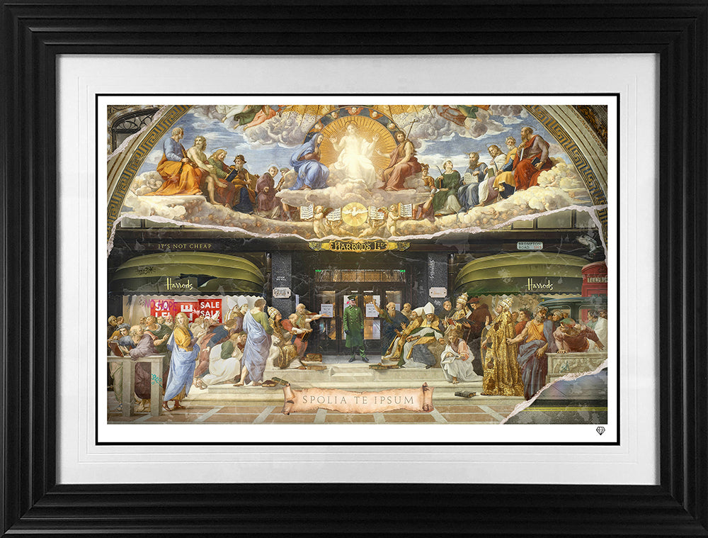 Omnia Omnibus Ubique print framed in black by artist jj adams