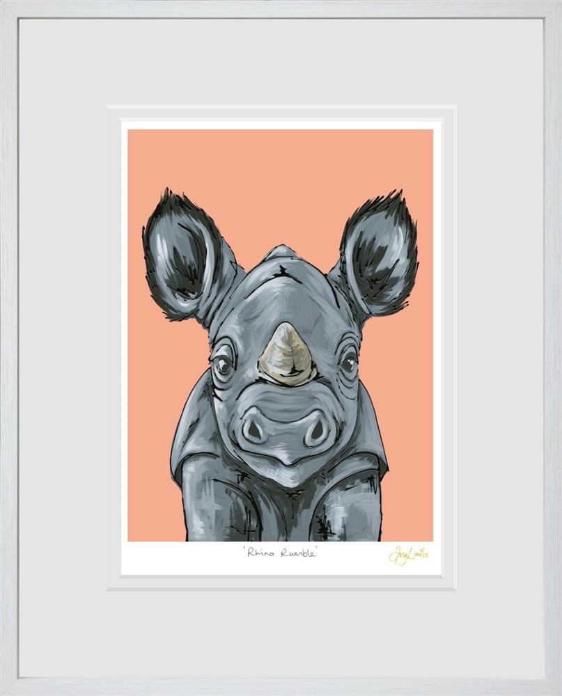 rhino rumble framed print by artist amy louise