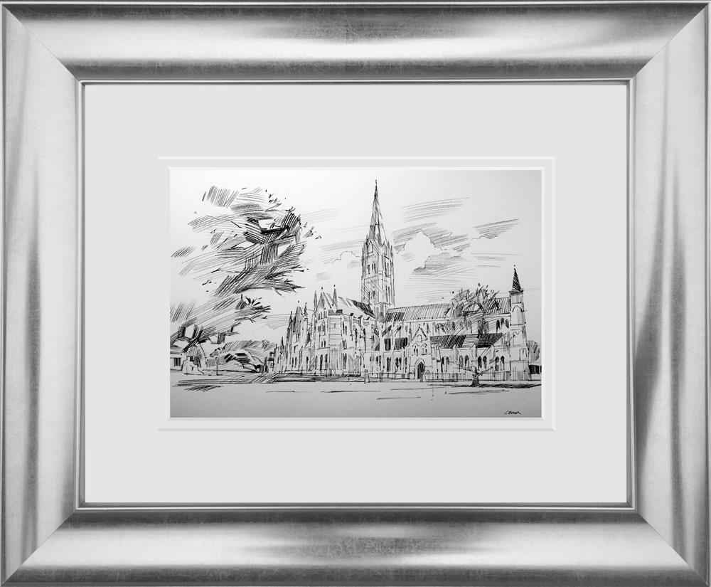 salisbury cathedral framed sketch print by artist colin brown