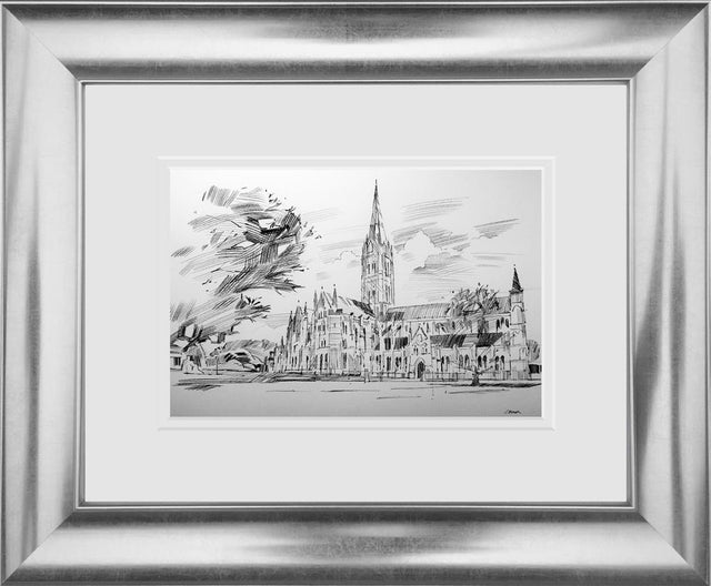 salisbury cathedral framed sketch print by artist colin brown