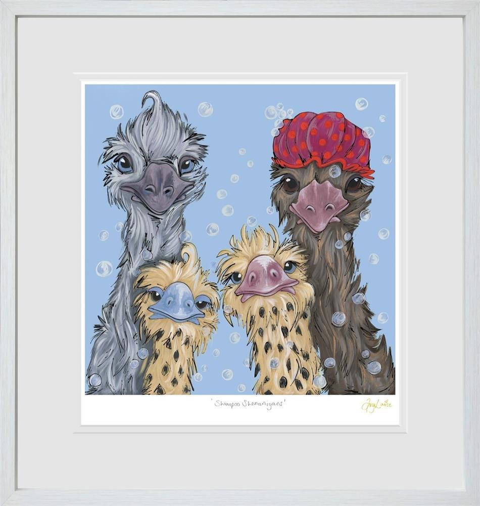 shampoo shenanigans print framed by artist amy louise
