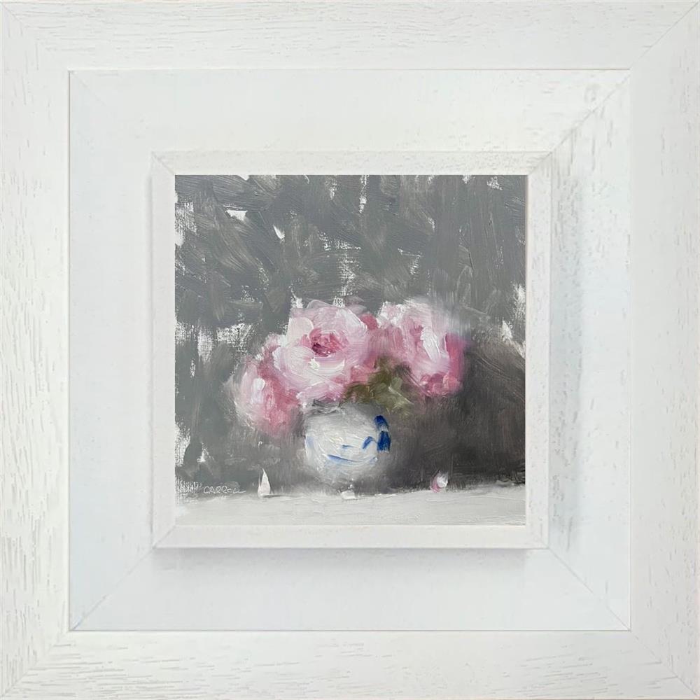 vase of pink roses original framed by artist neil carroll