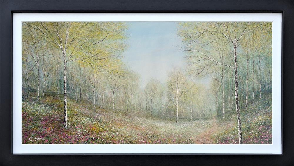 wildflowers adorn the woodland floor framed original by artist chris bourne