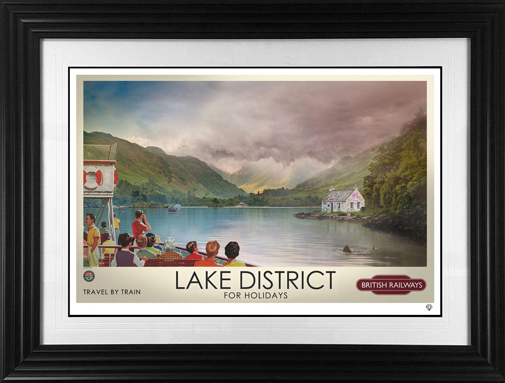 a postcard from the lakes print framed in black by artist jj adams