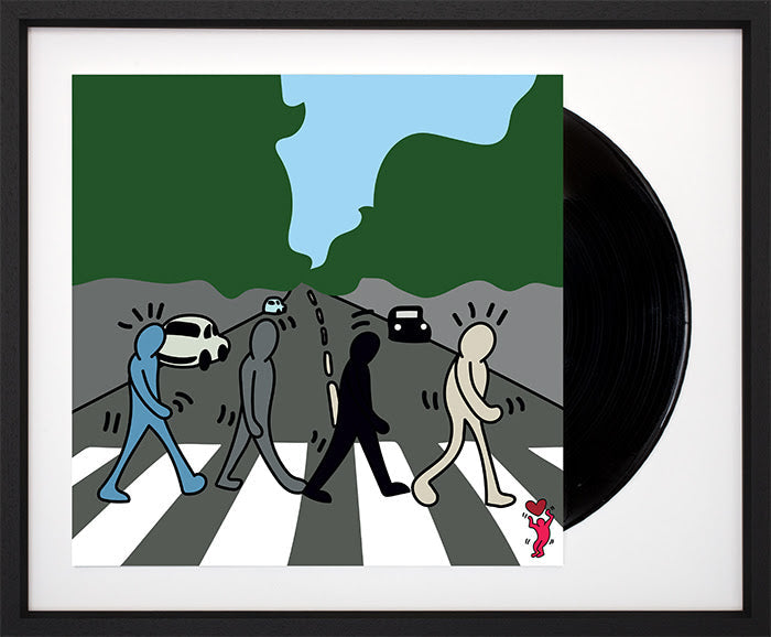 abbey road album cover with vinyl record framed by artist tboy