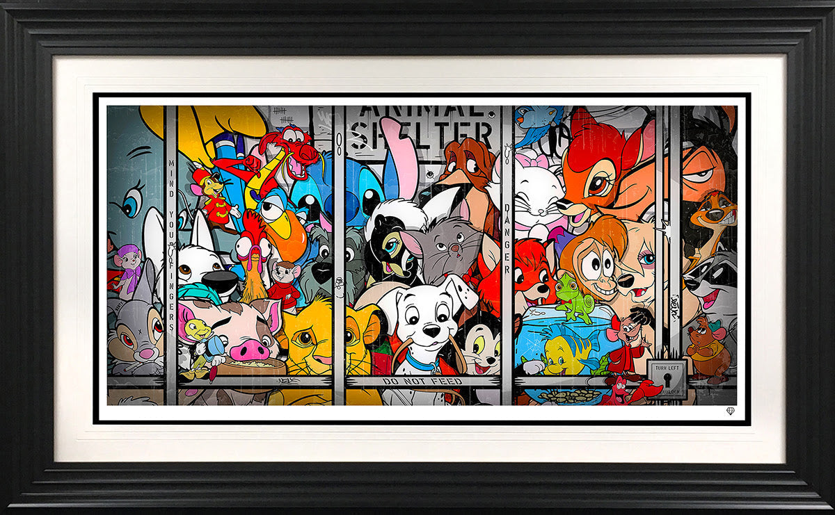 animal shelter framed in black by artist jj adams