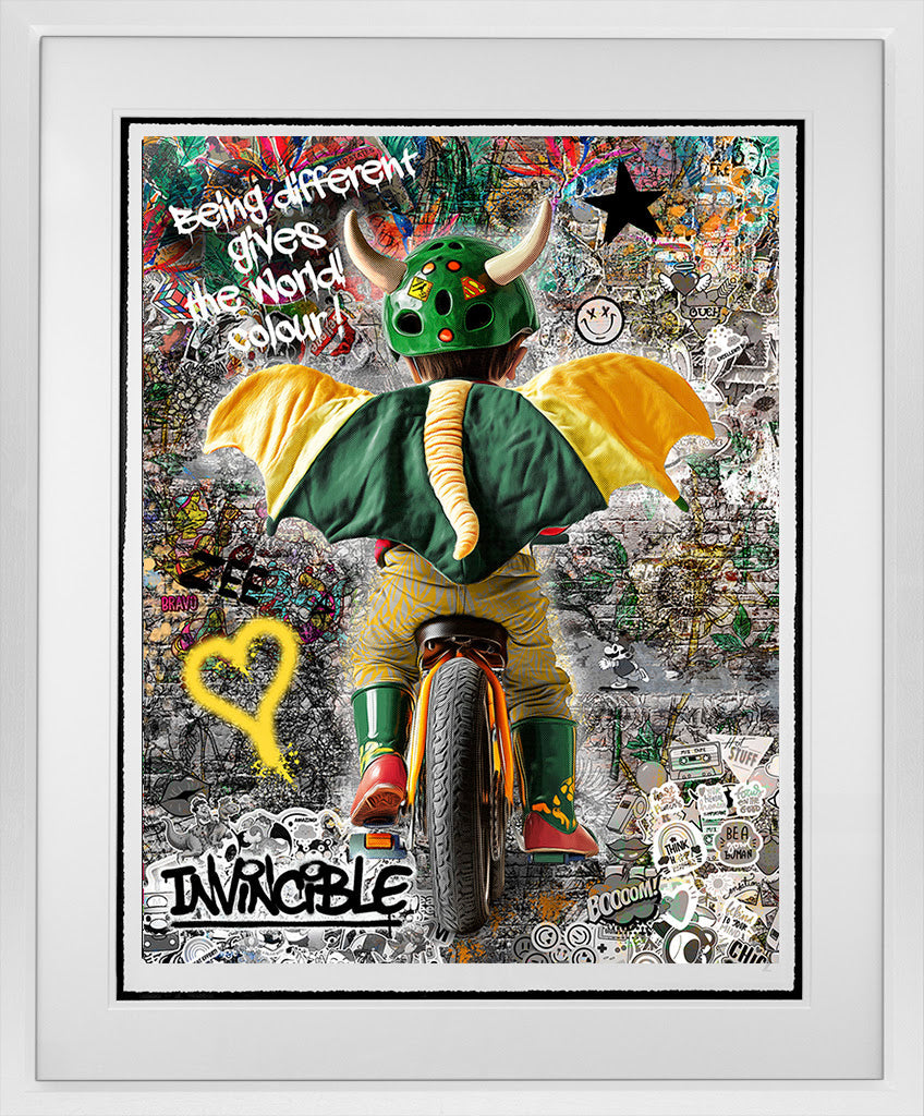 being different gives the world colour white framed print by artist zee