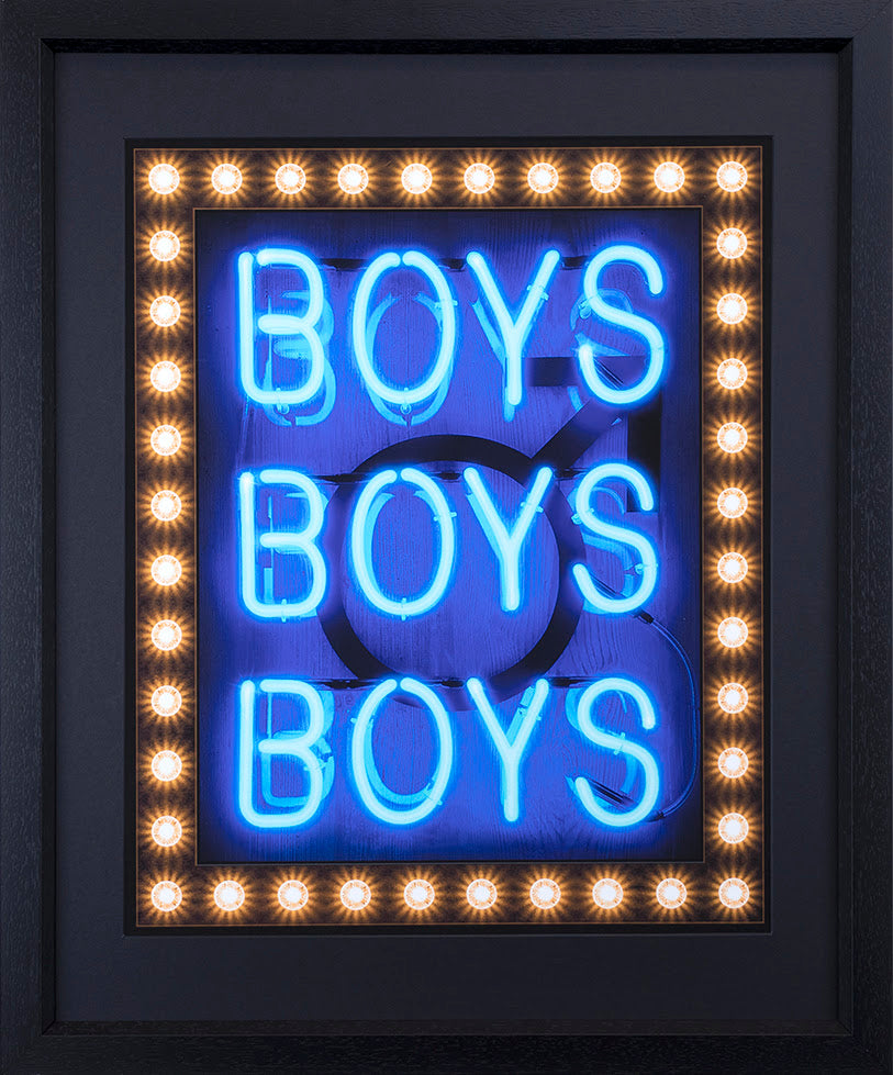 boys boys boys blue deluxe print framed in black by artist courty