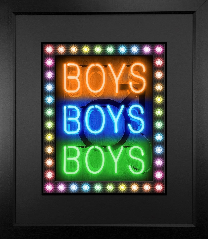 boys boys boys pride print framed in black by artist courty