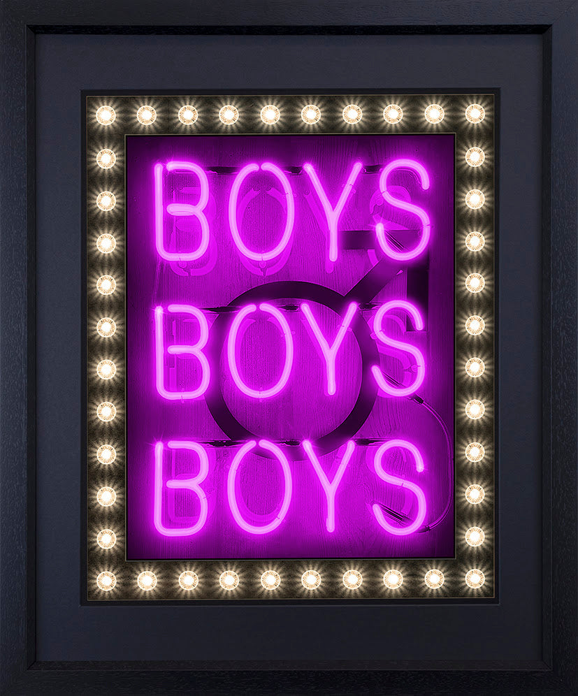 boys boys boys purple deluxe print framed in black by artist courty