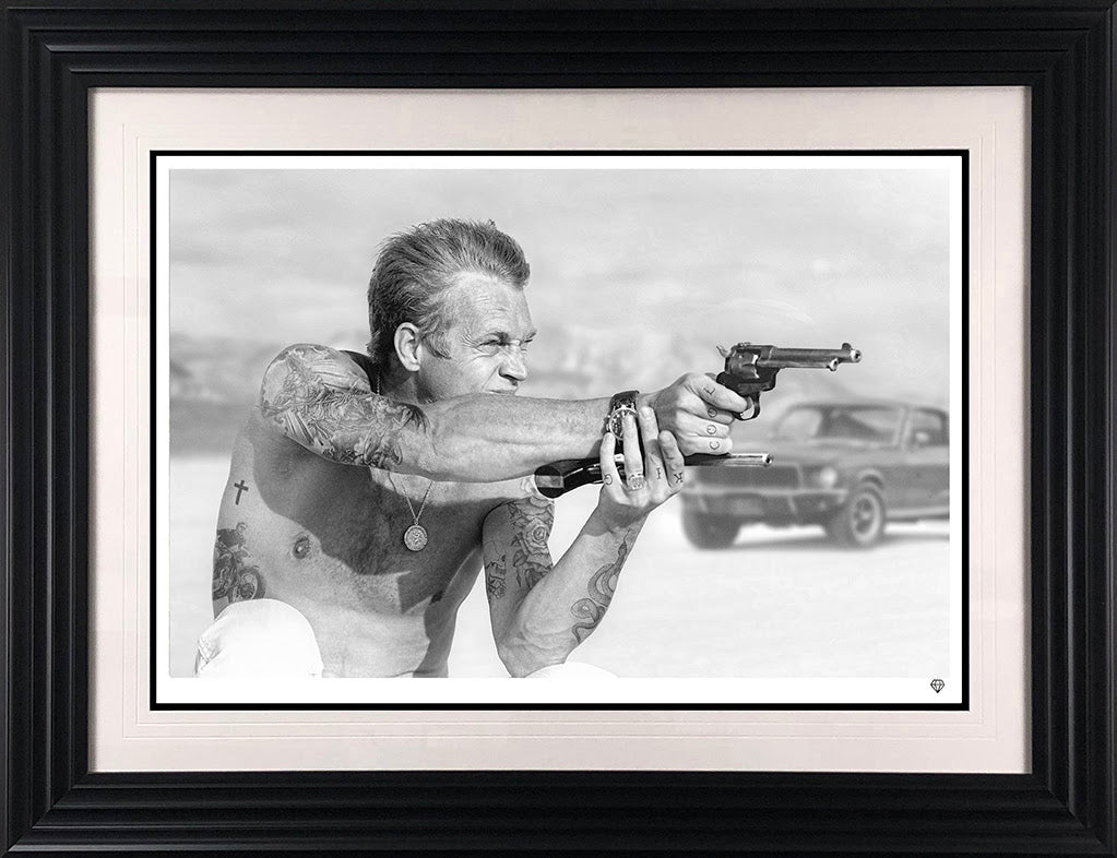 bullit from a gun print framed in black by artist jj adams