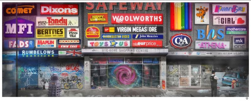 byegone shopping centre print by artist jj adams