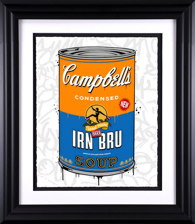 campbells irnbru soup print framed in black by artist jj adams