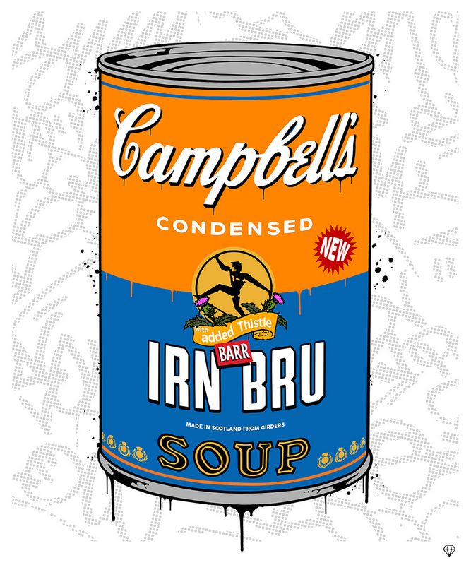 campbells irnbru soup print by artist jj adams