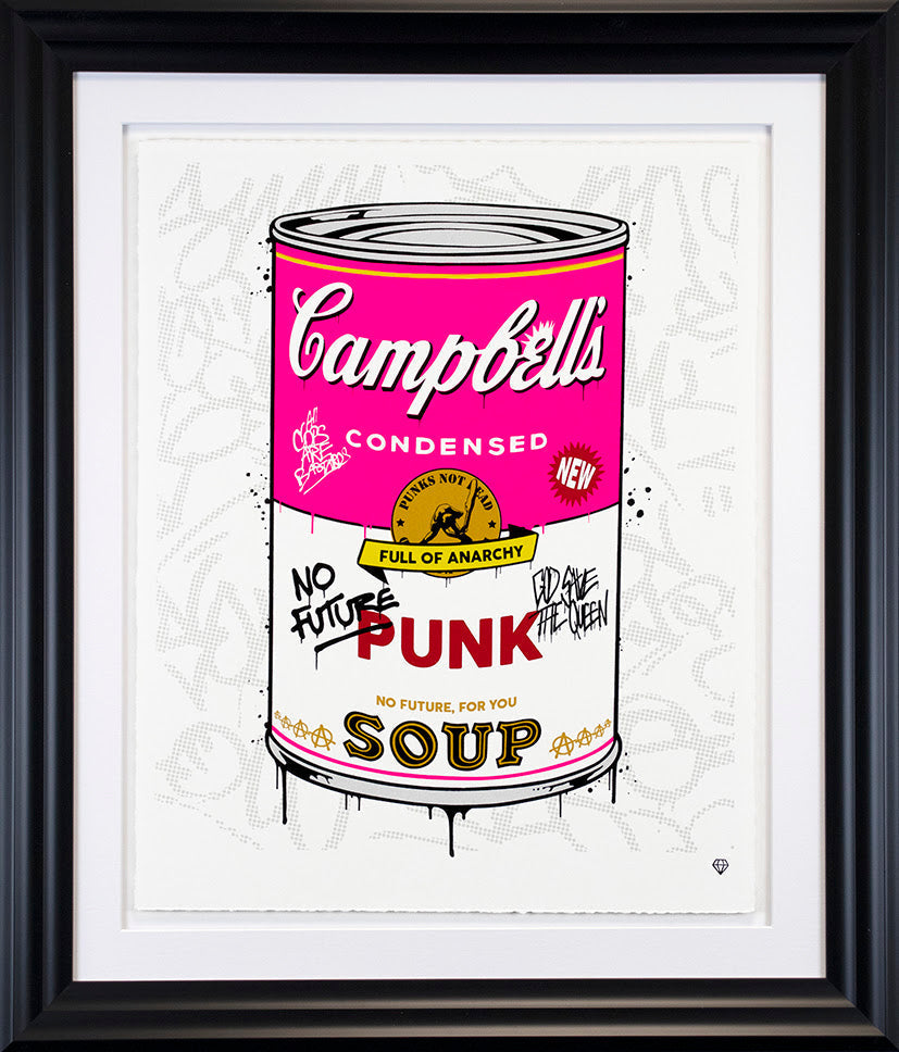 campbells punk soup black framed print by artist JJ Adams