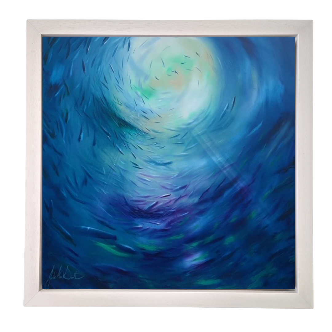 circle of life print framed in white by artist julie ann scott