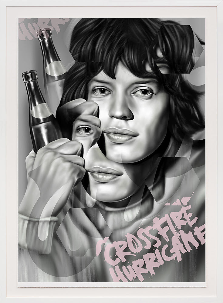 cross fire hurricane framed 3d double hexposure print by artist wolf blazar