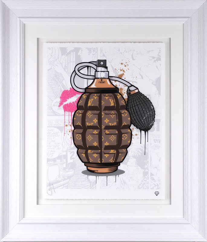 designer grenades louis vuitton perfume framed print by artist jj adams