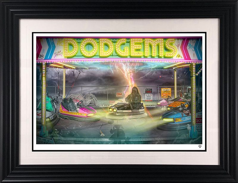 dodgems print framed in black by artist jj adams