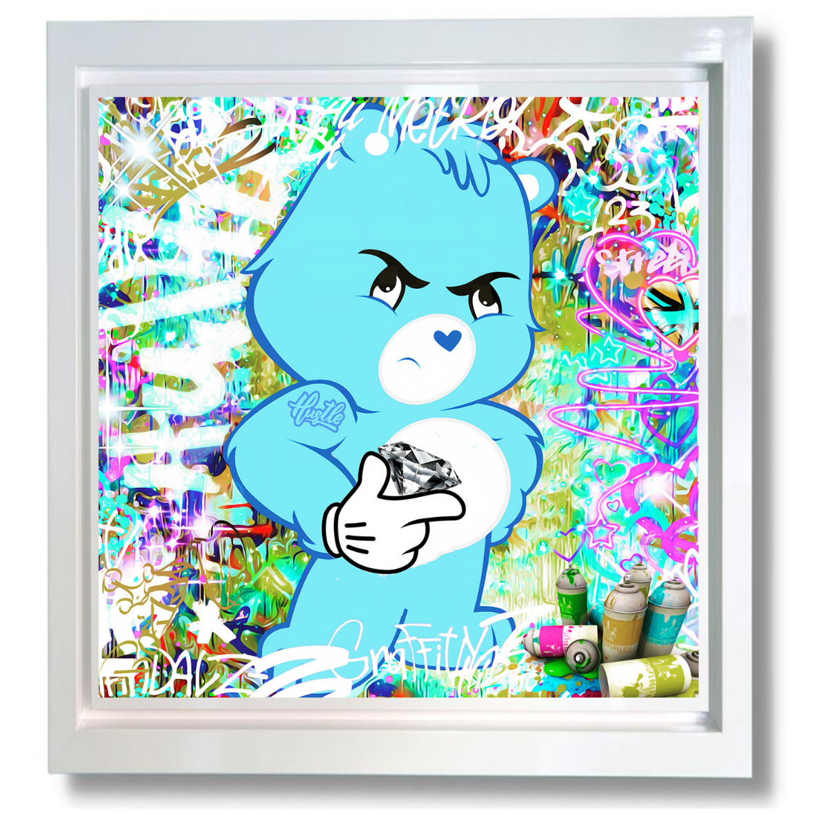 don't care bear framed print by artist #onelife183