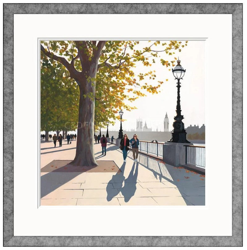 early autumn on queens walk framed print by artist jo quigley