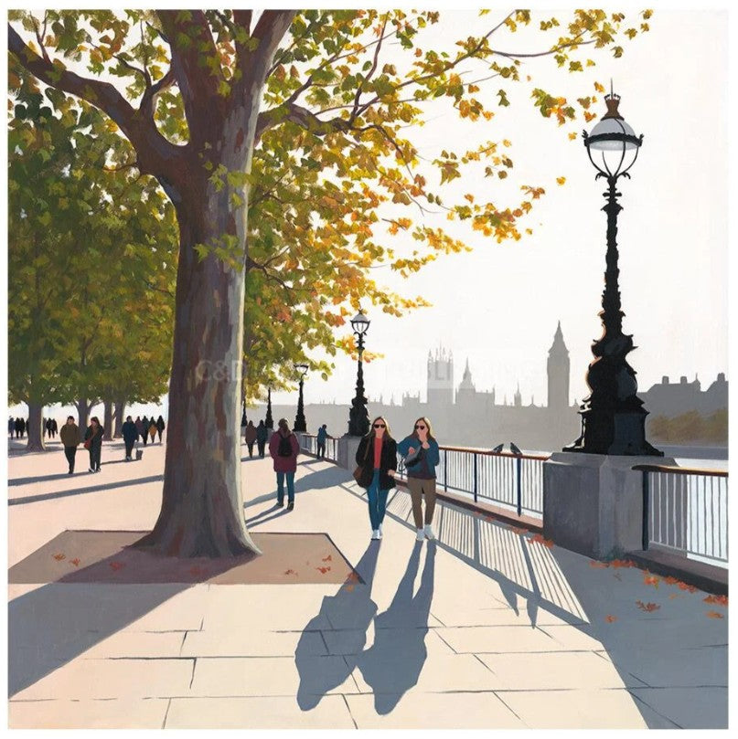 early qutumn on queens walk mounted print by artist jo quigley