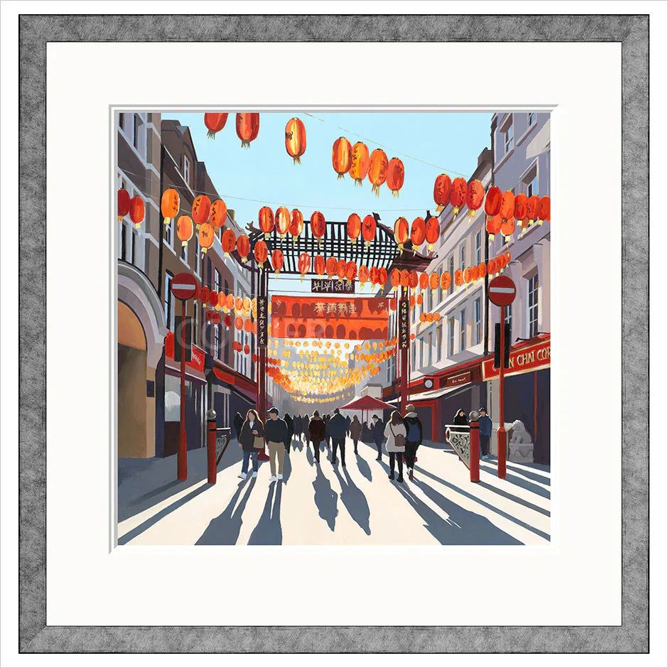 evening sun china town framed print by artist jo quigley