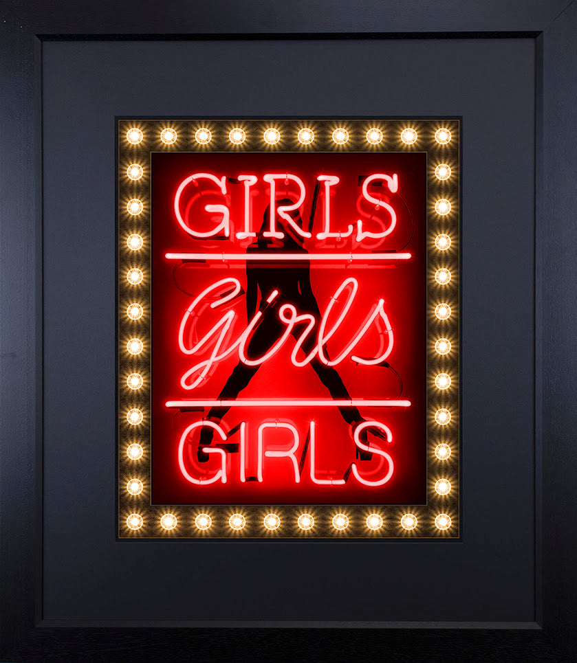girls girls girls red print framed in black by artist courty