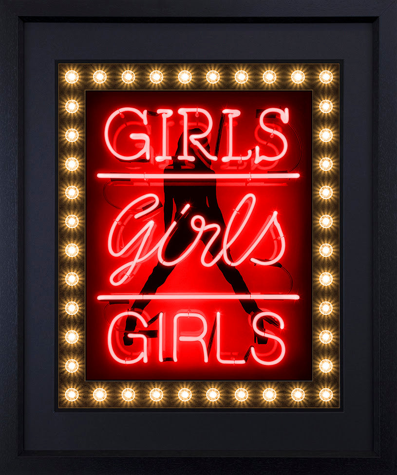 girls girls grisl red deluxe print framed in black by artist courty