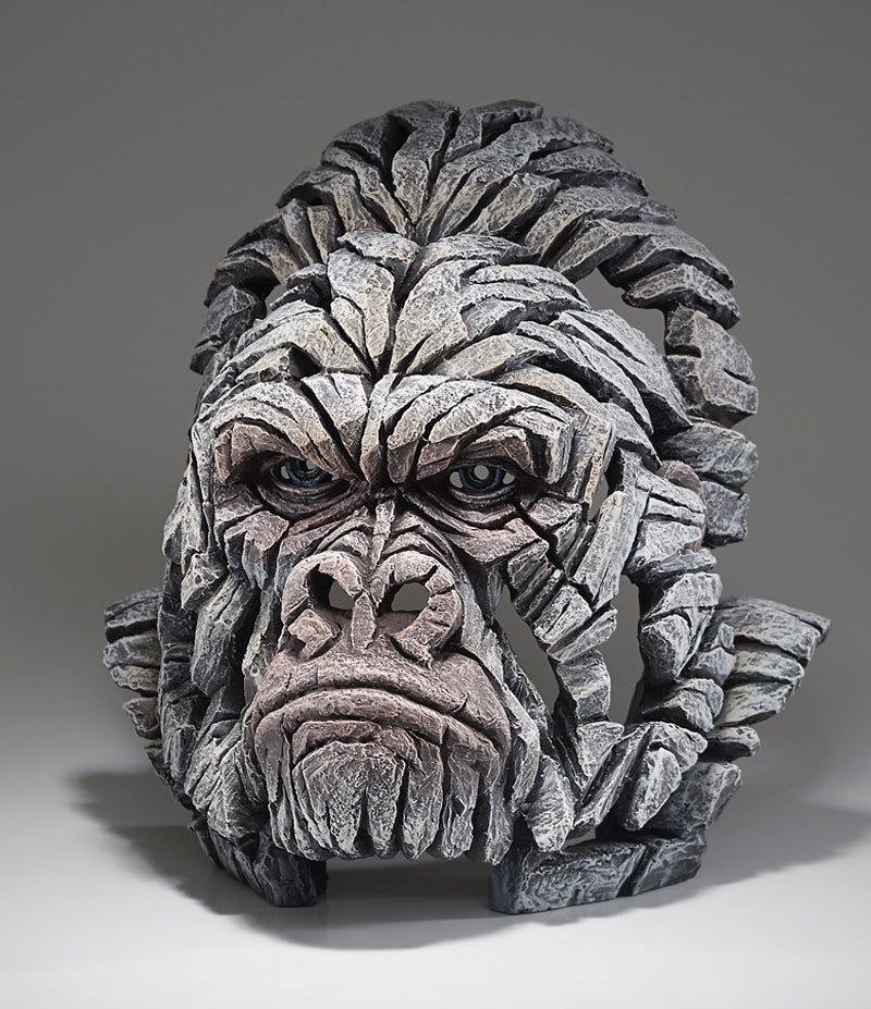 gorilla sculpture bust in white colourings by artist edge sculpture