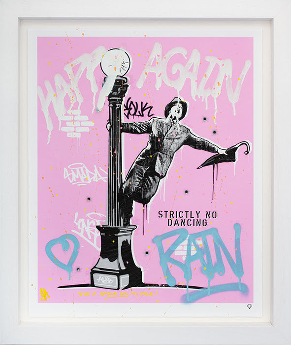 happy again pink print framed by artist jj adams