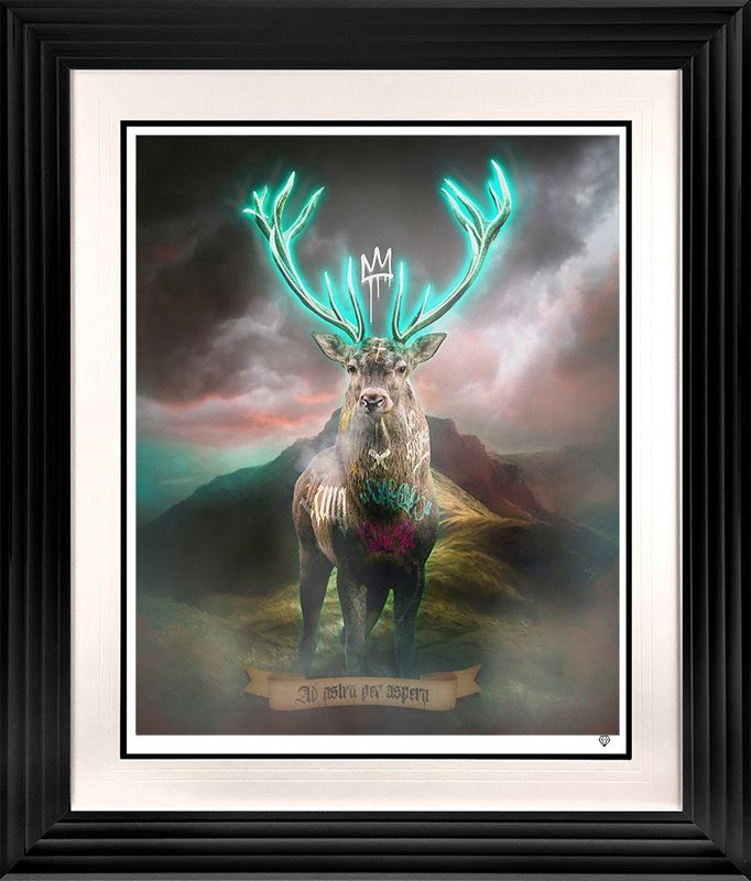 highland hunk turquoise print framed in black by artist jj adams