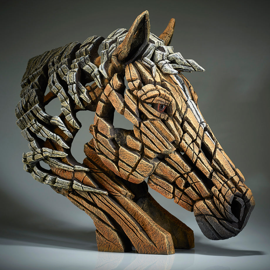 horse sculpture bust in palamino colourings by artist edge sculpture