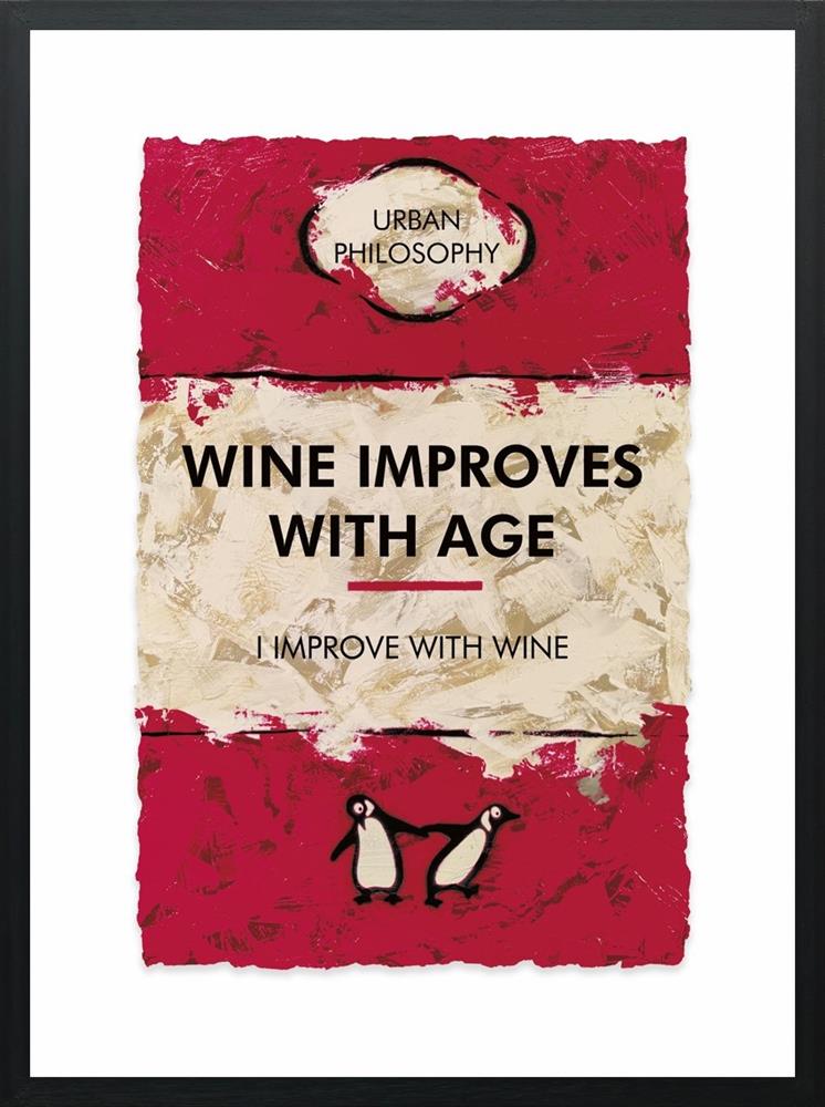 i improve with wine framed print by artist hue folk