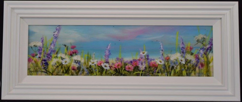 softly blooming framed original by artist rozanne bell