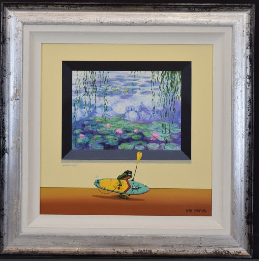 le paddle boarder framed print by artist chris chapman
