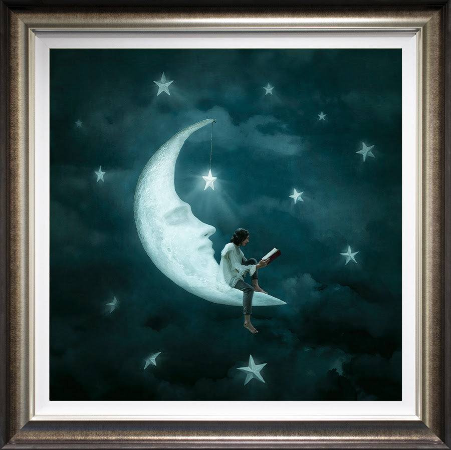 man in the moon deluxe framed print by artist michelle mackie