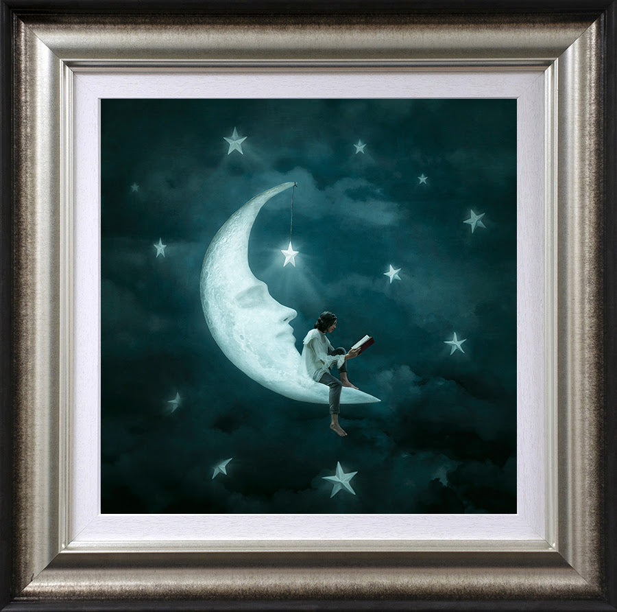 man in the moon framed print by artist michelle mackie