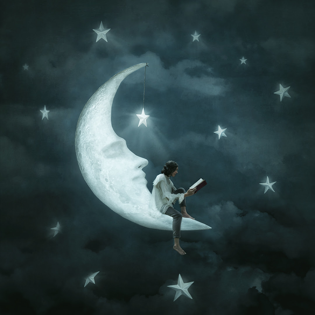 man in the moon print by artist michelle mackie