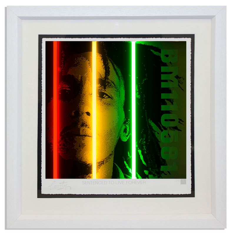 marley print framed in white by artist courty