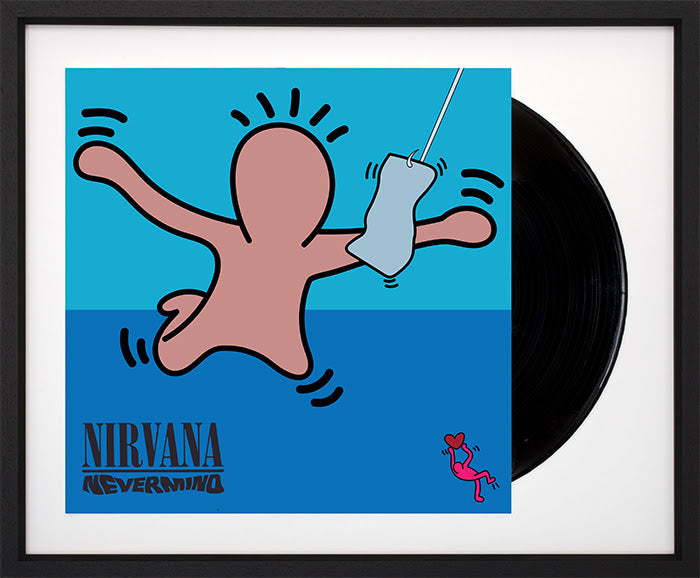 nevermind album cover with vinyl record framed by artist tboy
